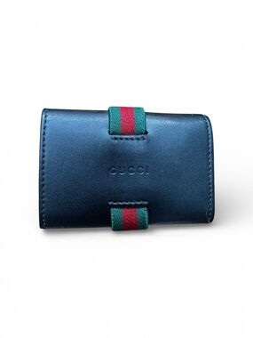 Gucci Black Leather Web Stripe 6-Hook Key Holder Wallet